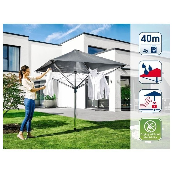 Séchoir parapluie Leifheit LinoProtect 400 82100, étendoir a linge parapluie avec toit étanche et douille, 40m d'étendage, g Séchoir parapluie Leifheit LinoProtect 400 82100, étendoir a linge parapluie avec toit étanche et douille, 40m d'étendage, g