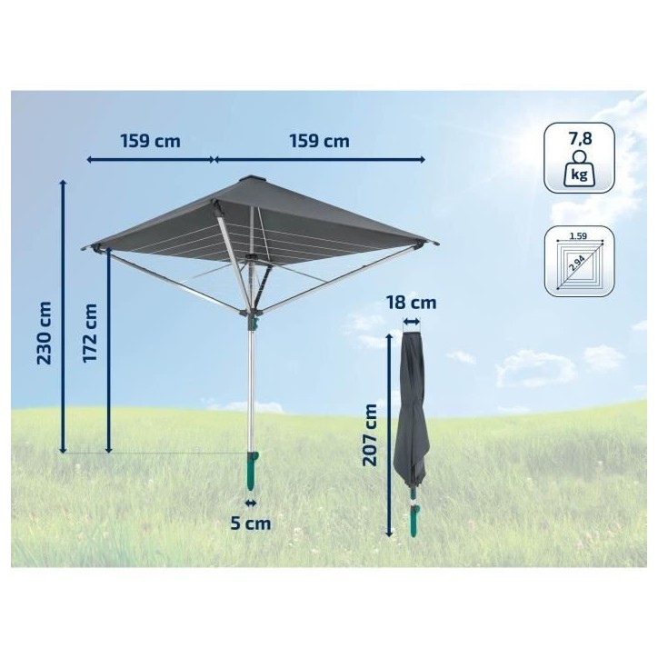 Séchoir parapluie Leifheit LinoProtect 400 82100, étendoir a linge parapluie avec toit étanche et douille, 40m d'étendage, g Séchoir parapluie Leifheit LinoProtect 400 82100, étendoir a linge parapluie avec toit étanche et douille, 40m d'étendage, g