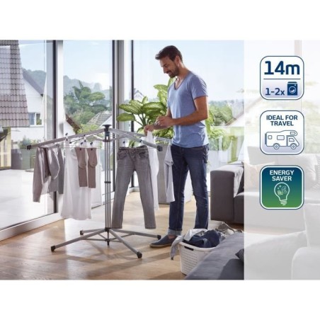 Séchoir parapluie Leifheit 140 LinoPop-Up 82500, étendoir intérieur et extérieur avec 14m d'étendage, transport et rangemen