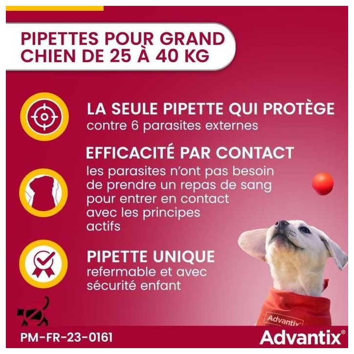 Advantix Chien Solution Antiparasitaire Grande Race 25 a 40kg 4 pipettes Advantix Chien Solution Antiparasitaire Grande Race 25 a 40kg 4 pipettes