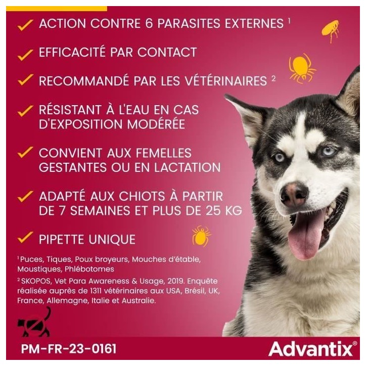 Advantix Chien Solution Antiparasitaire Grande Race 25 a 40kg 4 pipettes Advantix Chien Solution Antiparasitaire Grande Race 25 a 40kg 4 pipettes