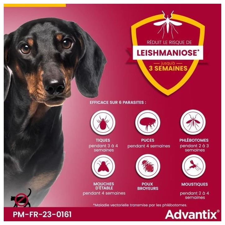ADVANTIX Chien Solution Antiparasitaire Petite Race 4 a 10kg 4 pipettes
