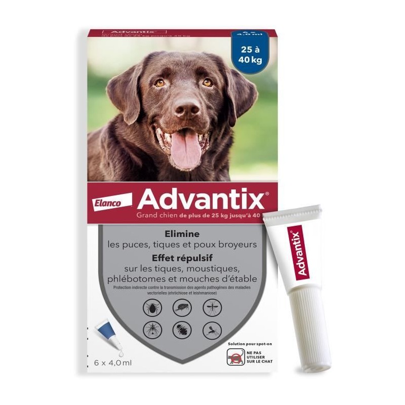 ADVANTIX Chien Solution Antiparasitaire Grande Race 25 a 40kg 6 pipett ADVANTIX Chien Solution Antiparasitaire Grande Race 25 a 40kg 6 pipett