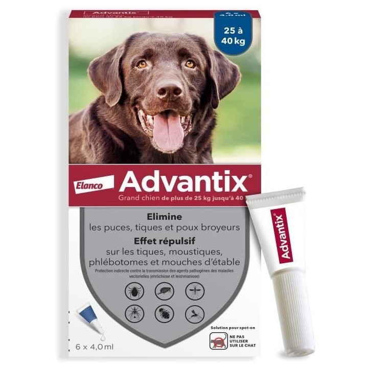 ADVANTIX Chien Solution Antiparasitaire Grande Race 25 a 40kg 6 pipettes