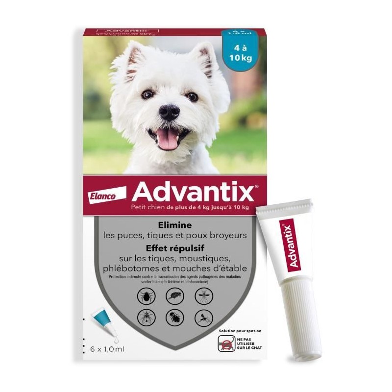 Advantix Chien Solution Antiparasitaire Petite Race 4 a 10kg 6 pipette Advantix Chien Solution Antiparasitaire Petite Race 4 a 10kg 6 pipette