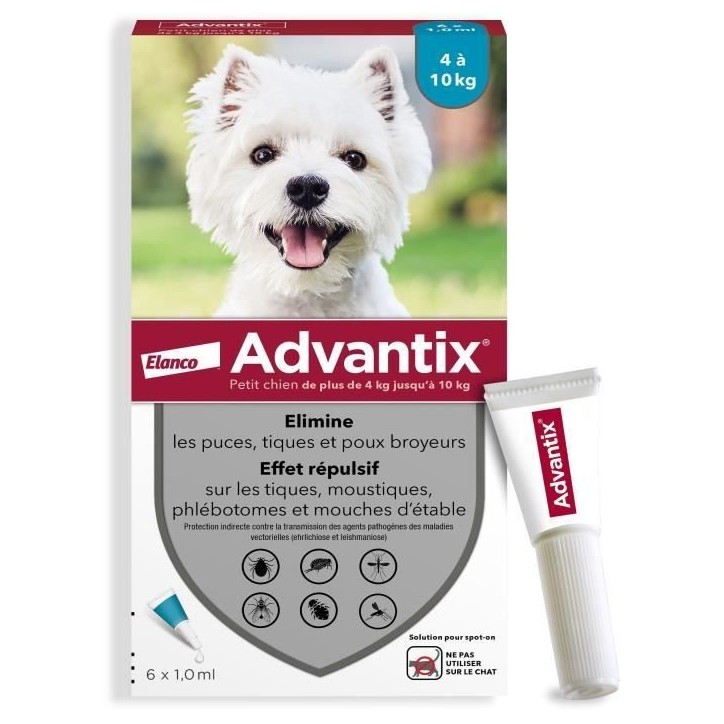 Advantix Chien Solution Antiparasitaire Petite Race 4 a 10kg 6 pipettes