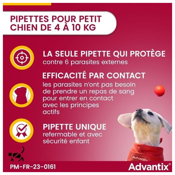 Advantix Chien Solution Antiparasitaire Petite Race 4 a 10kg 6 pipettes