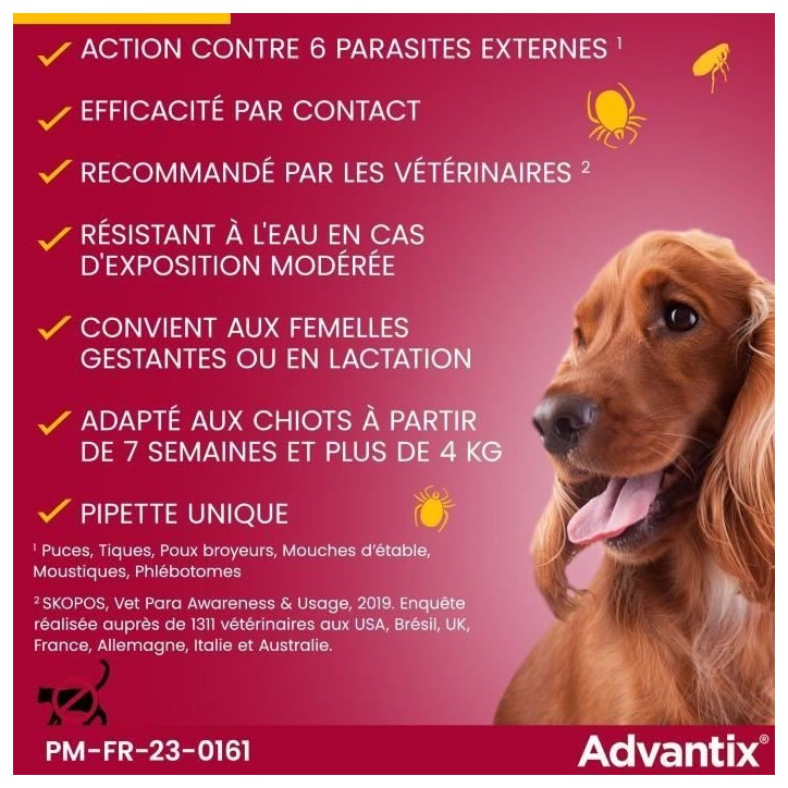 Advantix Chien Solution Antiparasitaire Petite Race 4 a 10kg 6 pipettes