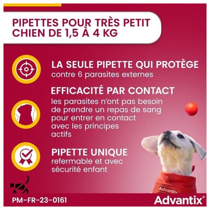 ADVANTIX Chien Solution Antiparasitaire Tres Petite Race 1,5 a 4kg 6 pipettes
