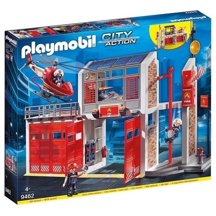 PLAYMOBIL 9462 Caserne de pompiers avec hélicoptere, City Action, Mixte, Pour enfant des 4 ans