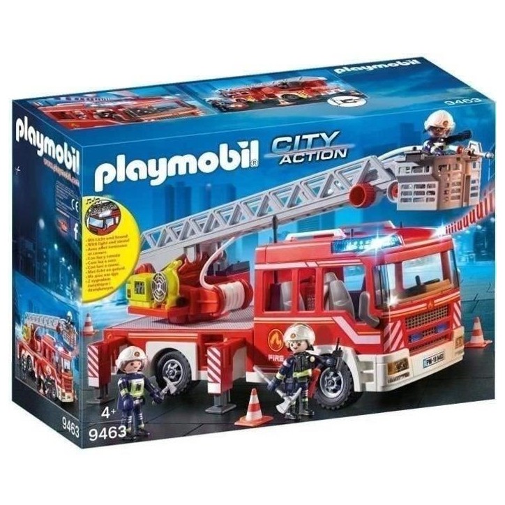 PLAYMOBIL 9463 Camion de pompiers, Avec échelle pivotante, City Action, des 4 ans