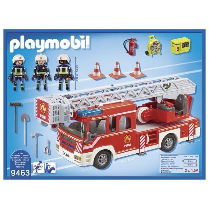 PLAYMOBIL 9463 Camion de pompiers, Avec échelle pivotante, City Action, des 4 ans