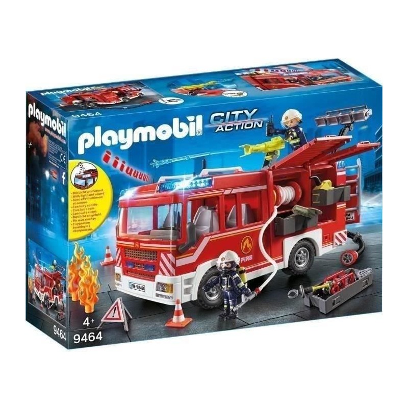 PLAYMOBIL 9464 Fourgon d'intervention des pompiers jaune avec canon a