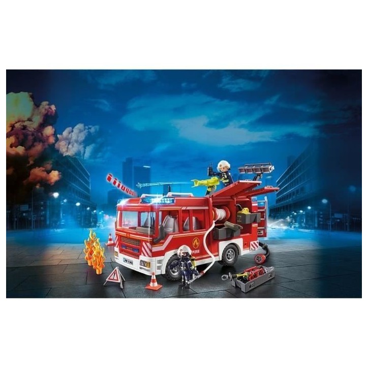 PLAYMOBIL 9464 Fourgon d'intervention des pompiers jaune avec canon a eau fonctionnel - City Action
