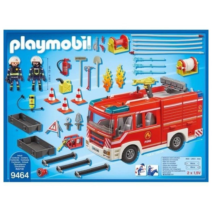 PLAYMOBIL 9464 Fourgon d'intervention des pompiers jaune avec canon a eau fonctionnel - City Action
