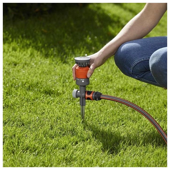 GARDENA Arroseur circulaire Vario Comfort – Surface 225m² max – Portée 8.5m max – Crans arrosage 45-360° – Garantie 5