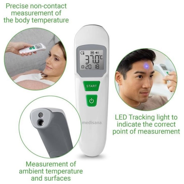 Thermometre - MEDISANA - TM 760 - Sans contact - Mesure précise viseur LED - Signal sonore - Mémoires - Dispositif medical cer