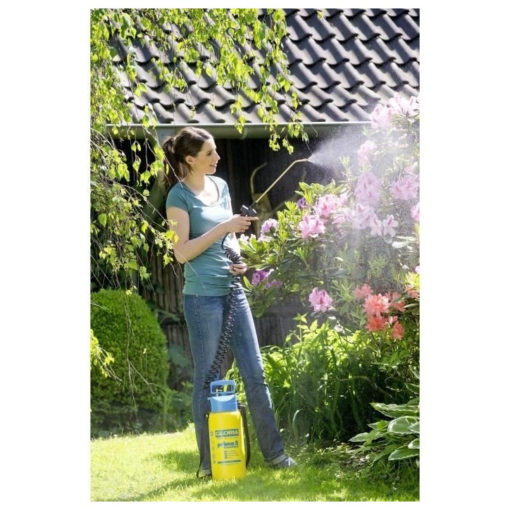 Pulvérisateur a pression GLORIA Prima 5 Comfort - 5L, lance et buse laiton, tuyau a spirales 2,50m