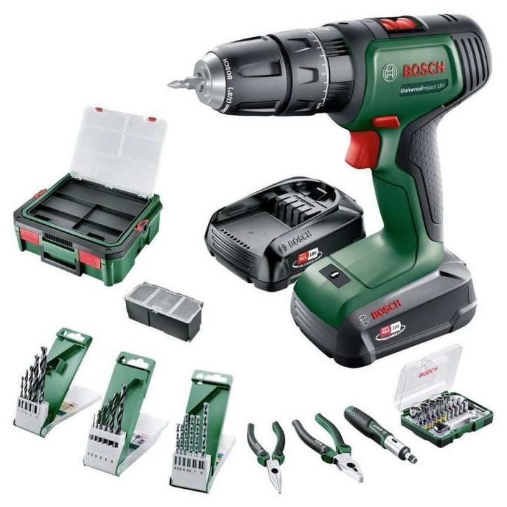 Perceuse Visseuse UniversalImpact 18V (1x1 ,5Ah/1x 2,5Ah) + 46AC set + AL18V-20 in Systembox S