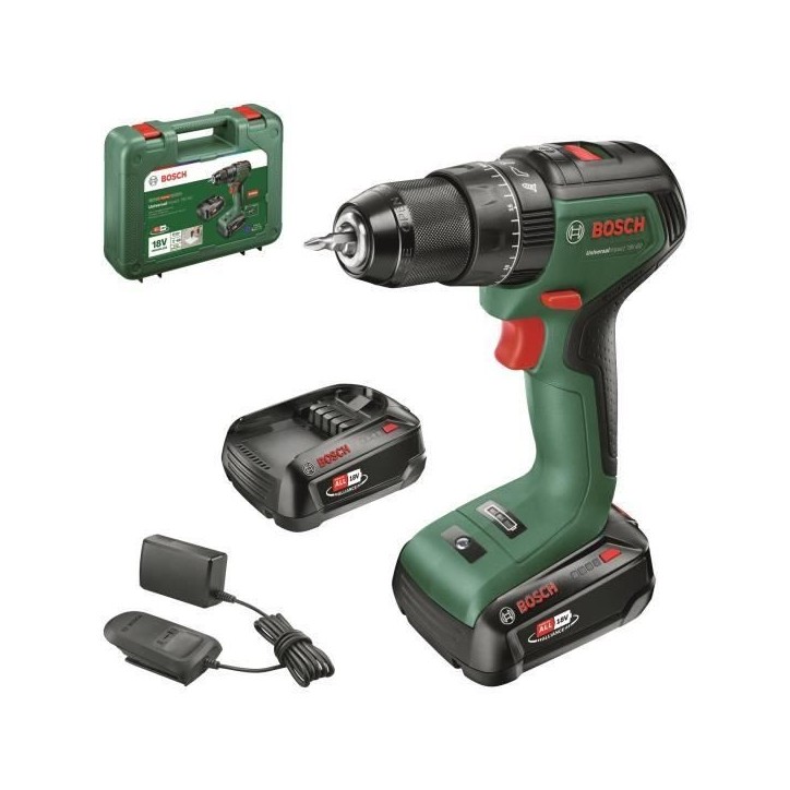 Perceuse visseuse Bosch UniversalImpact 18V60 Brushless (+2xbatteries 2,0Ah) + chargeur AL 18V-20 - 06039D7102 Perceuse visseuse Bosch UniversalImpact 18V60 Brushless (+2xbatteries 2,0Ah) + chargeur AL 18V-20 - 06039D7102