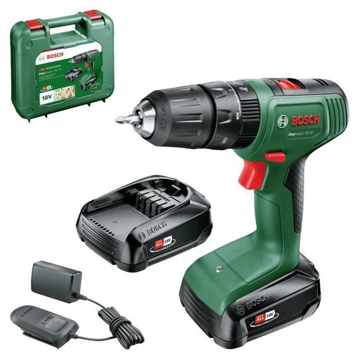 Perceuse visseuse a percussion Bosch EasyImpact 18V40 + (2xbatterie 2,0Ah) + chargeur AL18V-20 in carrying case Perceuse visseuse a percussion Bosch EasyImpact 18V40 + (2xbatterie 2,0Ah) + chargeur AL18V-20 in carrying case