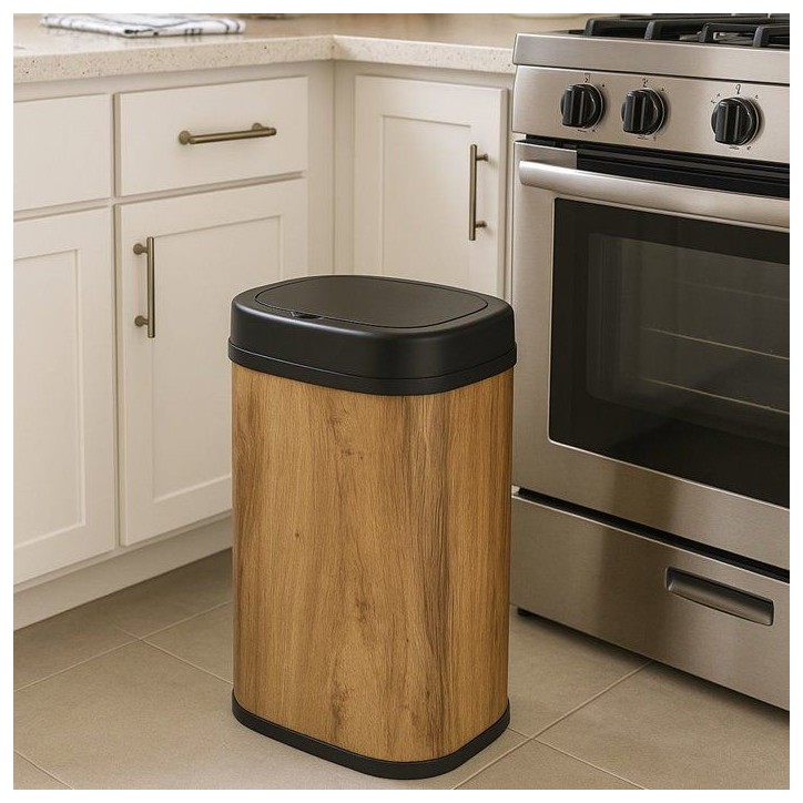 Poubelle de cuisine automatique - MAJESTIC - KITCHEN MOVE - 58 L - Bois - Acier inox avec cerclage