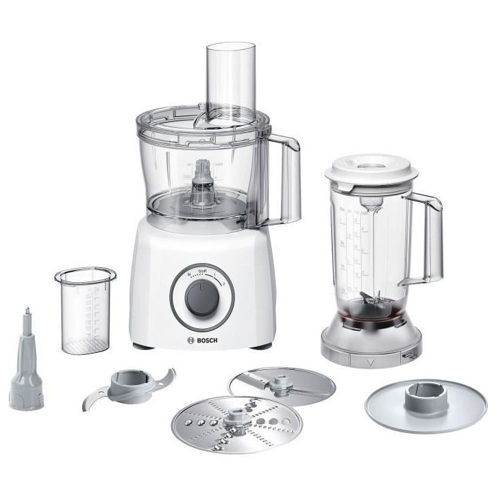Robot multifonctions BOSCH MultiTalent3 - Blanc - 800 W - 2 vitesses et pulse - Bol mélangeur 2,3 L - Bol mixeur 1 L - 2 disque