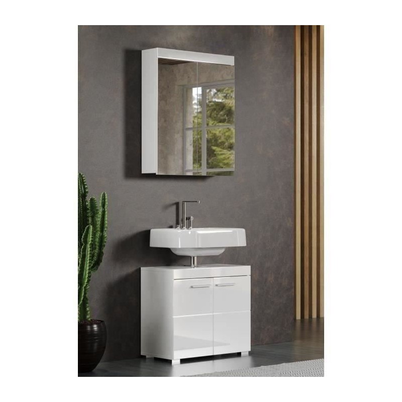 Meuble de salle de bain - Armoire de toilette - Miroir - 2 portes - Bl