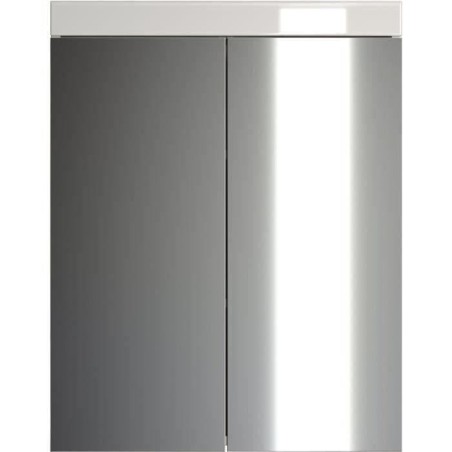 Meuble de salle de bain - Armoire de toilette - Miroir - 2 portes - Blanc - L60 x P17 x H77cm - AMANDA