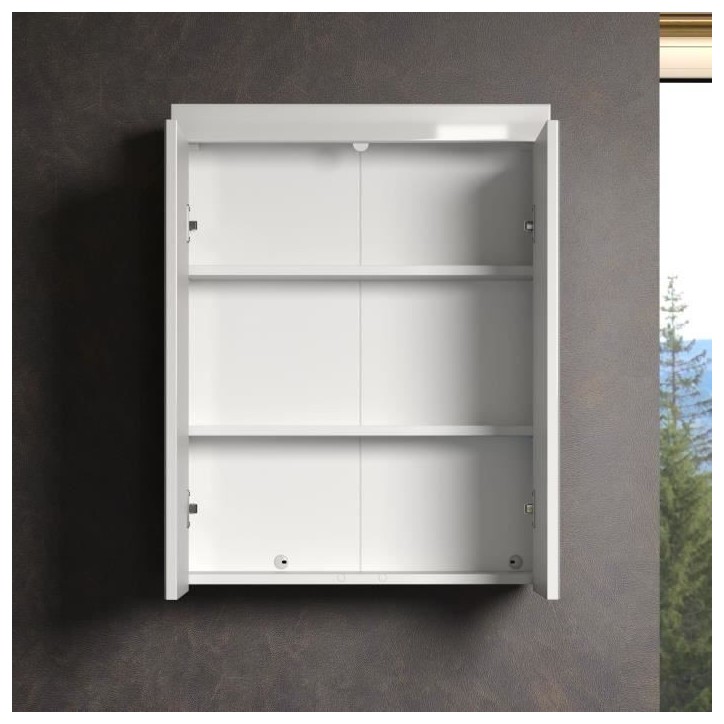 Meuble de salle de bain - Armoire de toilette - Miroir - 2 portes - Blanc - L60 x P17 x H77cm - AMANDA Meuble de salle de bain - Armoire de toilette - Miroir - 2 portes - Blanc - L60 x P17 x H77cm - AMANDA