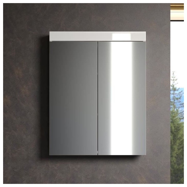 Meuble de salle de bain - Armoire de toilette - Miroir - 2 portes - Blanc - L60 x P17 x H77cm - AMANDA Meuble de salle de bain - Armoire de toilette - Miroir - 2 portes - Blanc - L60 x P17 x H77cm - AMANDA