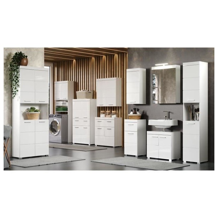 Meuble de salle de bain - Armoire de toilette - Miroir - 2 portes - Blanc - L60 x P17 x H77cm - AMANDA Meuble de salle de bain - Armoire de toilette - Miroir - 2 portes - Blanc - L60 x P17 x H77cm - AMANDA
