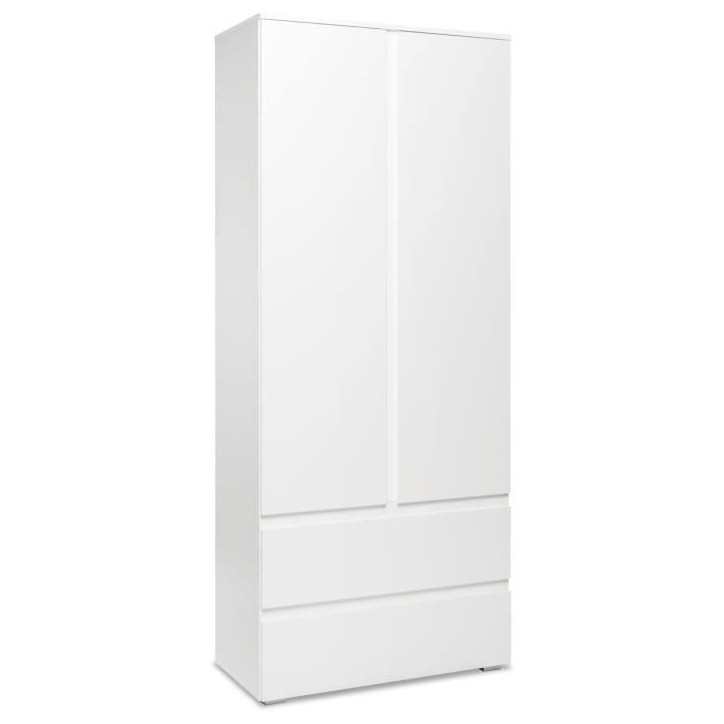 Armoire IMAGE7 - 2 portes + 2 tiroirs - Blanc Mat - L80 x H191 x P40 cm Armoire IMAGE7 - 2 portes + 2 tiroirs - Blanc Mat - L80 x H191 x P40 cm