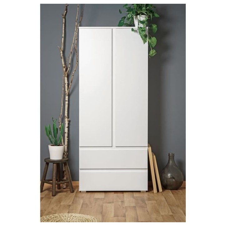 Armoire IMAGE7 - 2 portes + 2 tiroirs - Blanc Mat - L80 x H191 x P40 cm Armoire IMAGE7 - 2 portes + 2 tiroirs - Blanc Mat - L80 x H191 x P40 cm