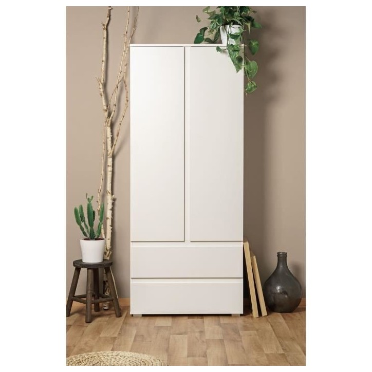 Armoire IMAGE7 - 2 portes + 2 tiroirs - Blanc Mat - L80 x H191 x P40 cm Armoire IMAGE7 - 2 portes + 2 tiroirs - Blanc Mat - L80 x H191 x P40 cm