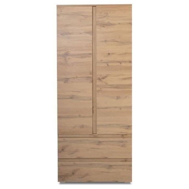 Armoire IMAGE 7 - Décor chene - 2 portes + 2 tiroirs - L80 x H191 x P40 cm Armoire IMAGE 7 - Décor chene - 2 portes + 2 tiroirs - L80 x H191 x P40 cm