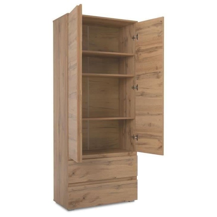 Armoire IMAGE 7 - Décor chene - 2 portes + 2 tiroirs - L80 x H191 x P40 cm Armoire IMAGE 7 - Décor chene - 2 portes + 2 tiroirs - L80 x H191 x P40 cm