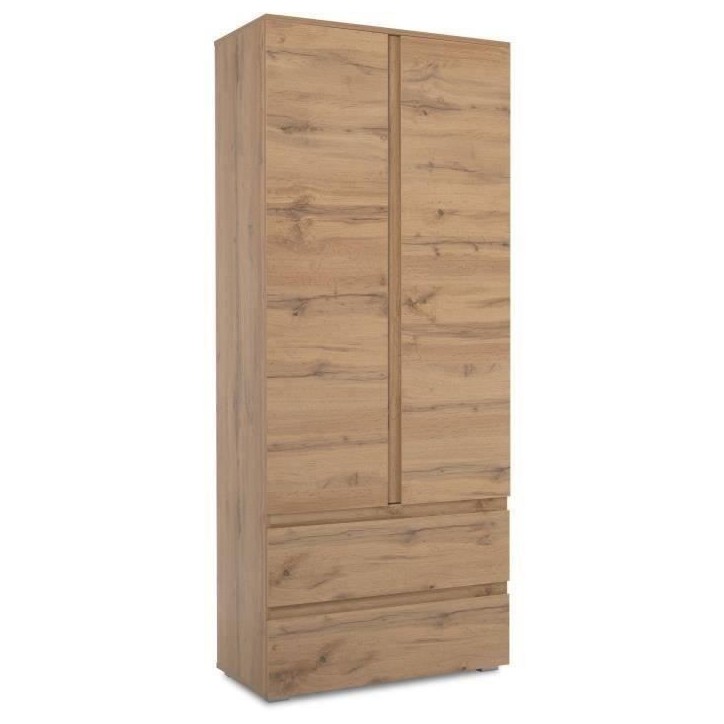 Armoire IMAGE 7 - Décor chene - 2 portes + 2 tiroirs - L80 x H191 x P40 cm Armoire IMAGE 7 - Décor chene - 2 portes + 2 tiroirs - L80 x H191 x P40 cm