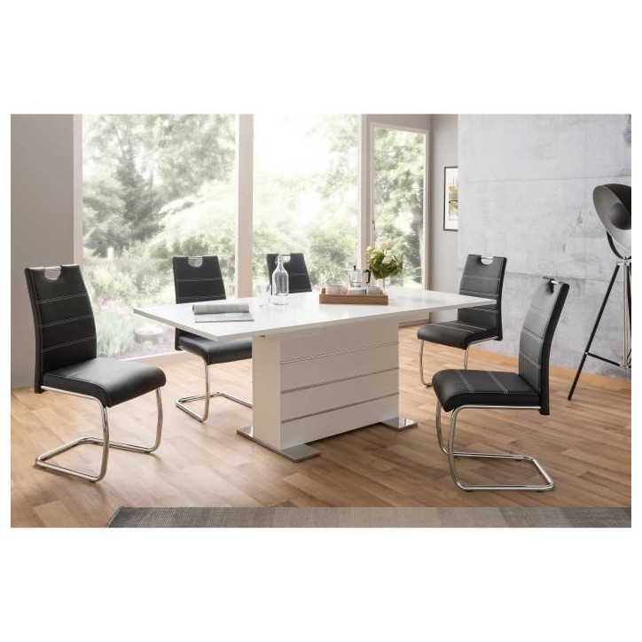 Table extensible 6-8 personnes - Rectangulaire - Panneaux de particules mélaminés- Mantova - Blanc et alu - L 160- 200 x P90 x Table extensible 6-8 personnes - Rectangulaire - Panneaux de particules mélaminés- Mantova - Blanc et alu - L 160- 200 x P90 x