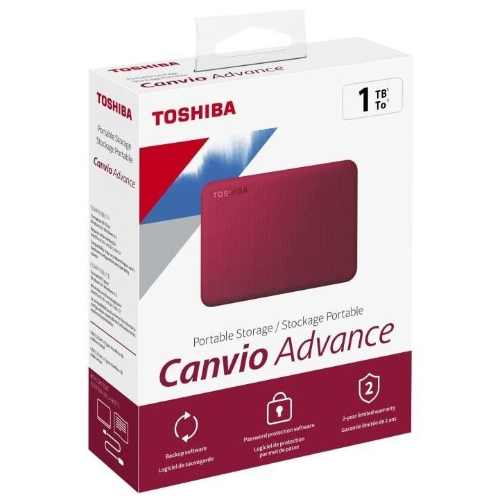 Disque dur externe - TOSHIBA - Canvio Advance - 1 To - Rouge