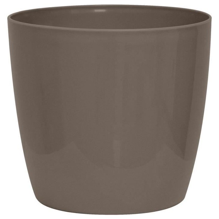 Cache-pot brillant - GARDEN ID - Shiny Taupe avec roulettes - 30 x 27 cm - Aspect céramique - Étanche - Déplacement aisé