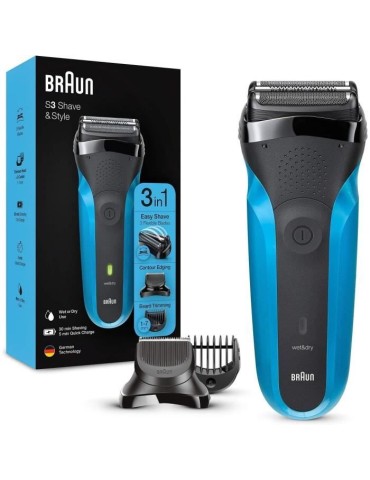 Rasoir électrique sans fil BRAUN Series 3 Shave & Style - 3 lames flexibles - 5 sabots - Noir/Bleu