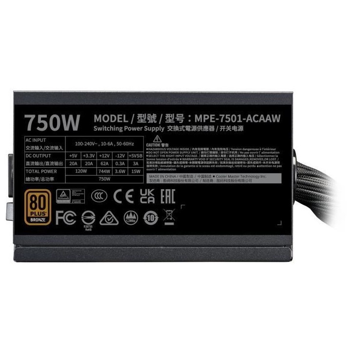 Alimentation PC - COOLER MASTER - MPE-7501-ACABW-BEU - MWE 750W V2 - 80+ BRONZE - 750 W Alimentation PC - COOLER MASTER - MPE-7501-ACABW-BEU - MWE 750W V2 - 80+ BRONZE - 750 W