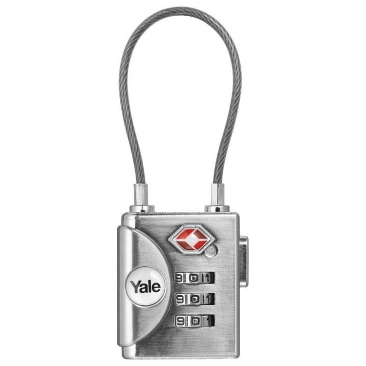 Cadenas câble TSA a Code Combinaison Programmable 3 Chiffres - Yale - Homologué TSA - Gris Cadenas câble TSA a Code Combinaison Programmable 3 Chiffres - Yale - Homologué TSA - Gris