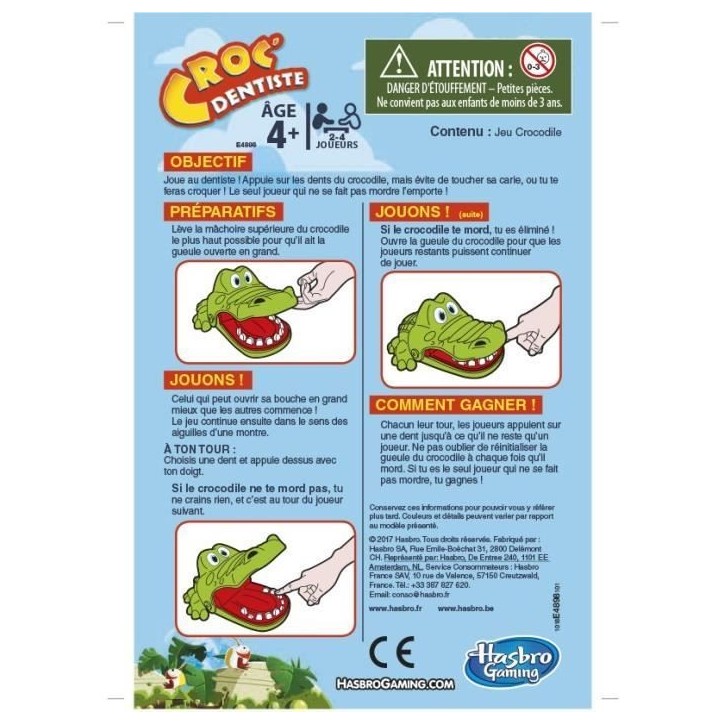 Croc' Dentiste, Jeu de société pour les petits, Jeu fun, Version française, Hasbro Gaming, Des 4 ans Croc' Dentiste, Jeu de société pour les petits, Jeu fun, Version française, Hasbro Gaming, Des 4 ans
