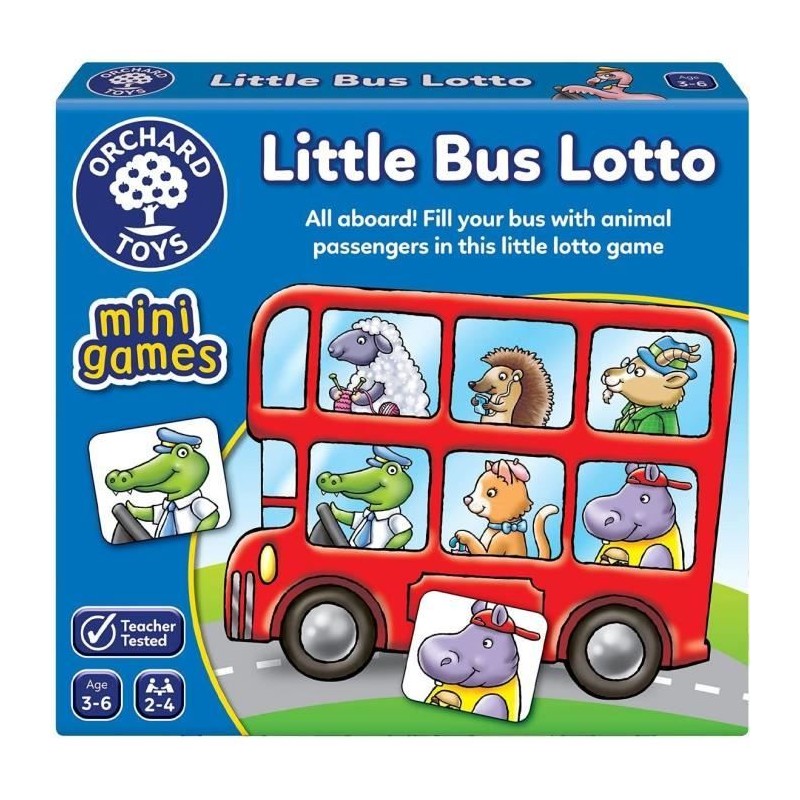 Jeu de loterie - ORCHARD - Little Bus Lotto - 24 tuiles animaux - 4 bu Jeu de loterie - ORCHARD - Little Bus Lotto - 24 tuiles animaux - 4 bu