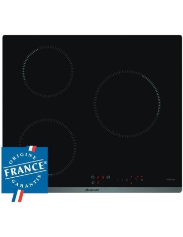 Table de cuisson induction BRANDT - 3 zones - 4600W - Revetement verre - Noir - L58 x P51 cm - BPI6310B