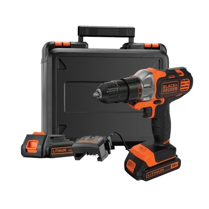 Perceuse visseuse multievo sans fil - 18V - BLACK+DECKER - MT218K-QW - batterie - chargeur - coffret Perceuse visseuse multievo sans fil - 18V - BLACK+DECKER - MT218K-QW - batterie - chargeur - coffret