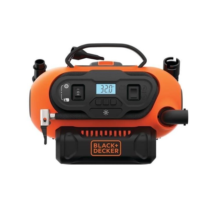 Gonfleur compresseur filaire ou sans fil - BLACK+DECKER - BDCINF18N-QS - 18V - 11 BARS/ 160 PSI - sans batterie Gonfleur compresseur filaire ou sans fil - BLACK+DECKER - BDCINF18N-QS - 18V - 11 BARS/ 160 PSI - sans batterie