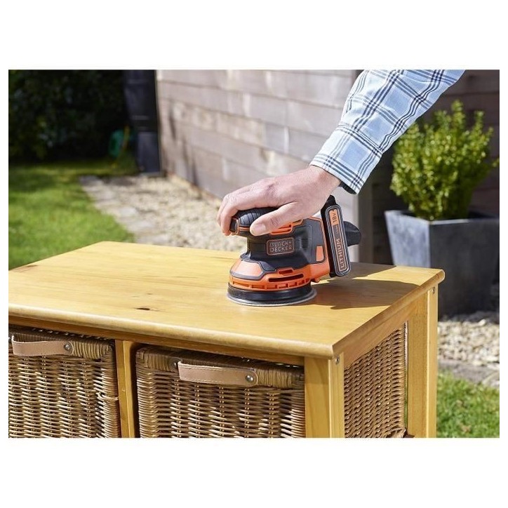 Ponceuse excentrique sans fil - BLACK+DECKER - BDCROS18N-XJ - 18V - 125mm - avec 3 abrasifs - sans batterie
